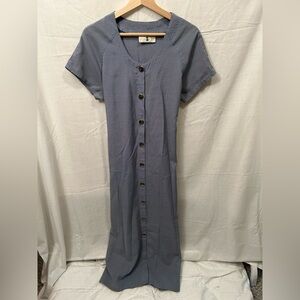 Vintage Cotton Ginny Button-Front Short Sleeve maxi Dress in blue gingham